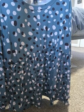 SHEIN Teal Tiered A-Line Skirt with White and Black Spot Print